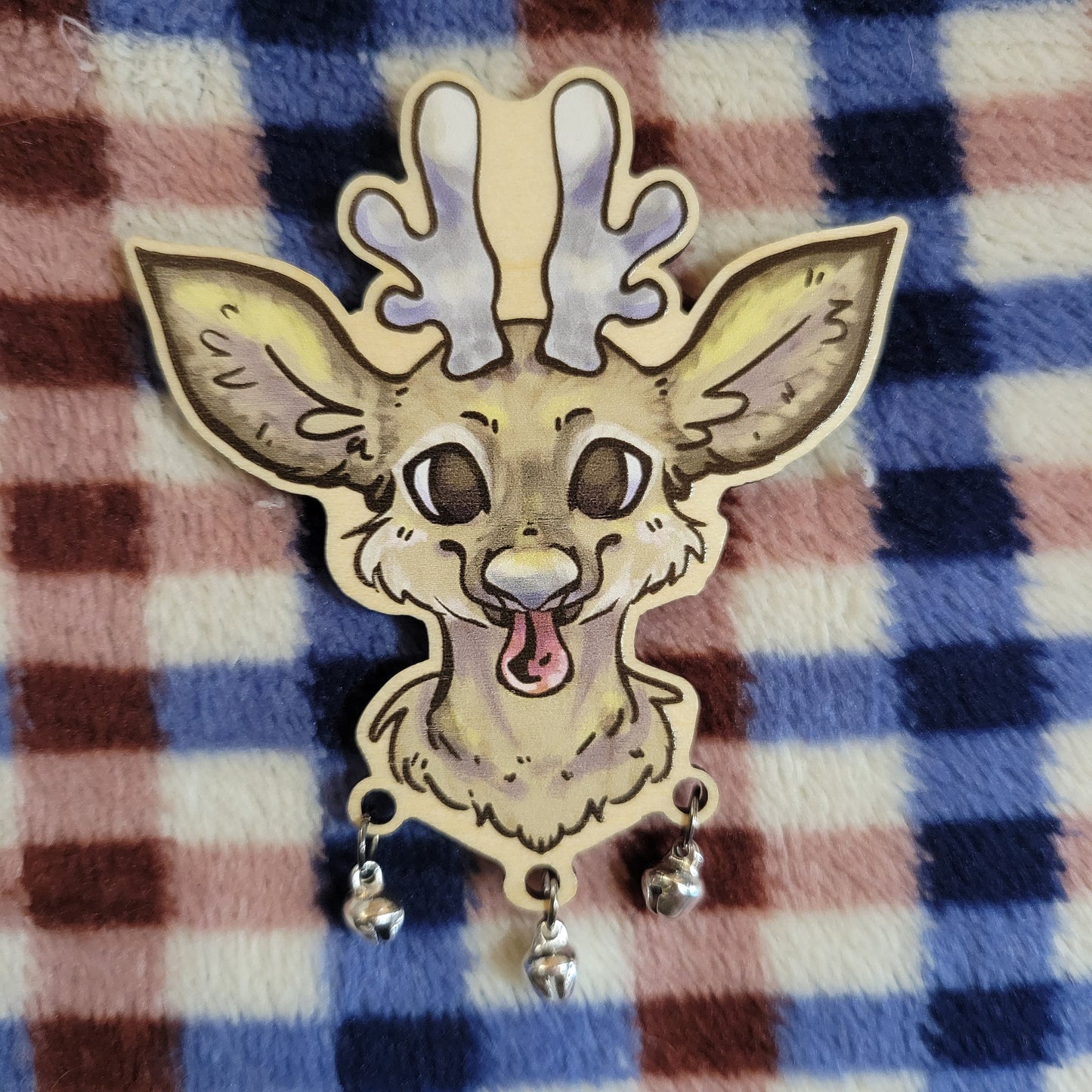 Reindeer Seasonal Wooden Pin with Silver Bells - Pergerine Rabbit!!