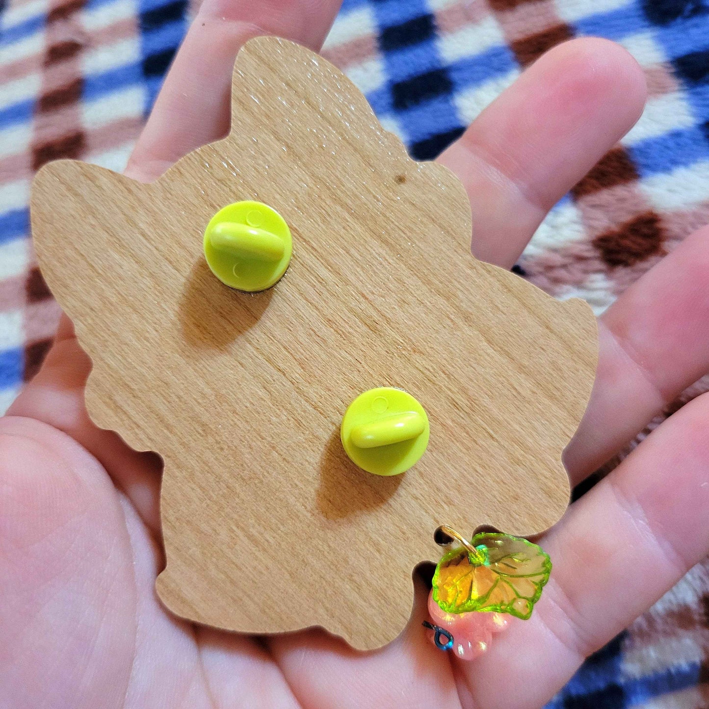 Blonde Raccoon Wooden Brooch with Dangling Flower