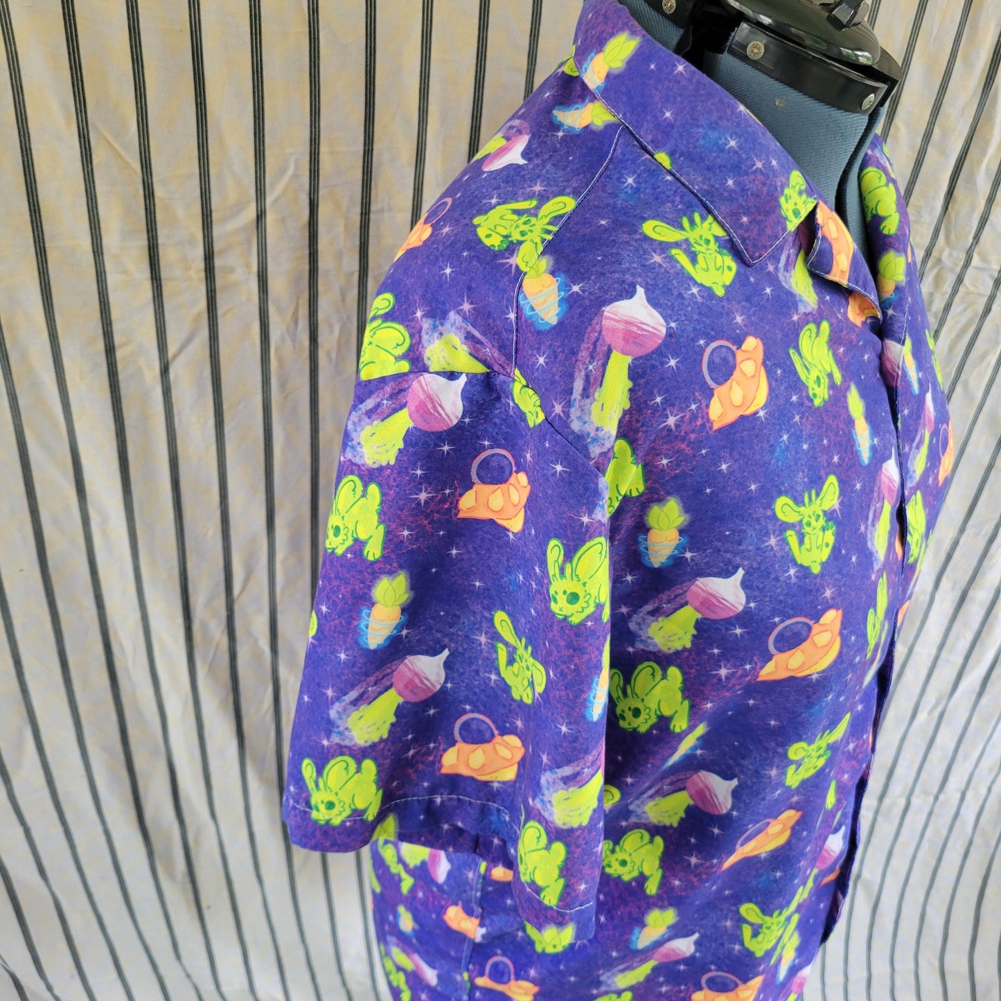 Alien Bunny Button Down Short Sleeve Shirt - Pergerine Rabbit!!