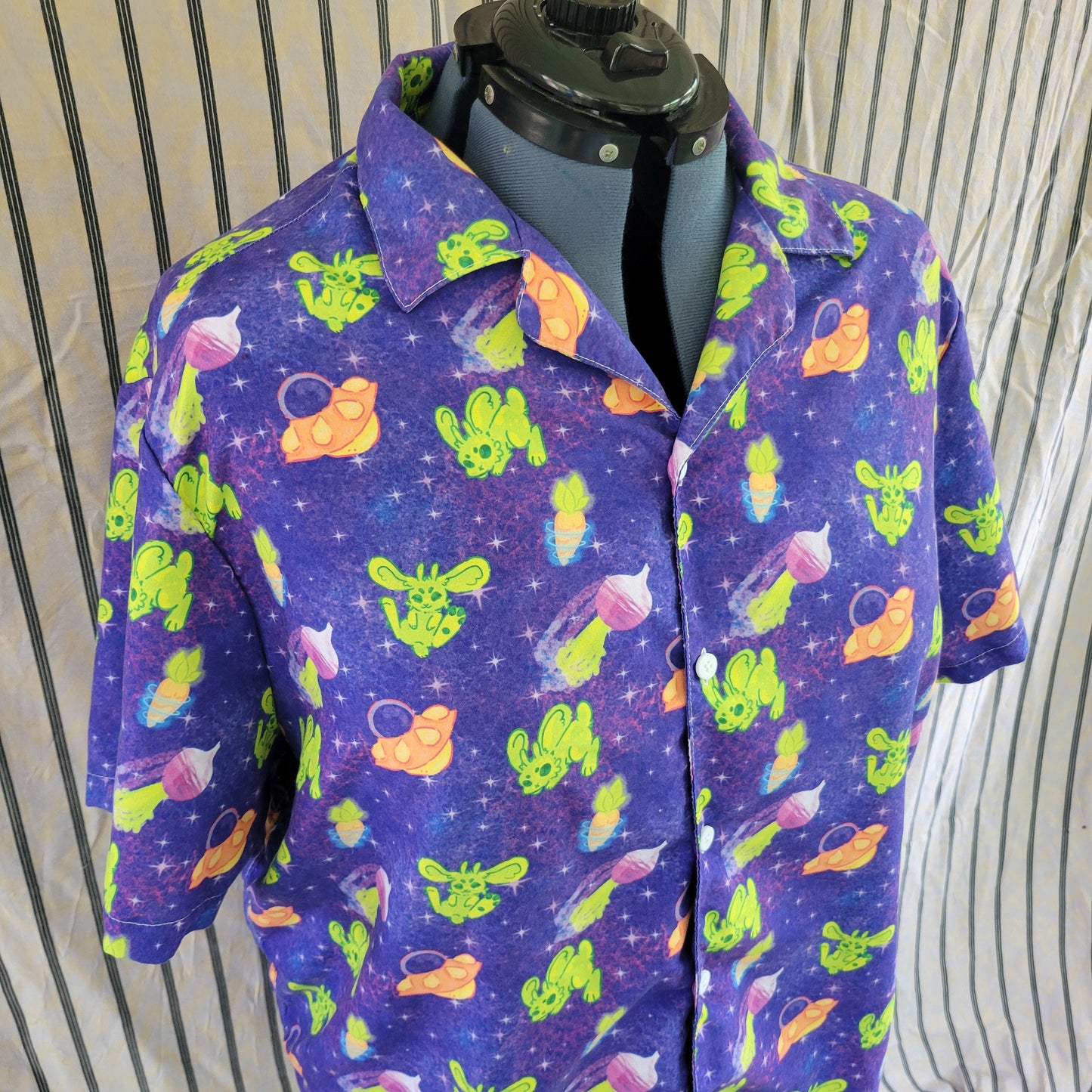 Alien Bunny Button Down Short Sleeve Shirt - Pergerine Rabbit!!