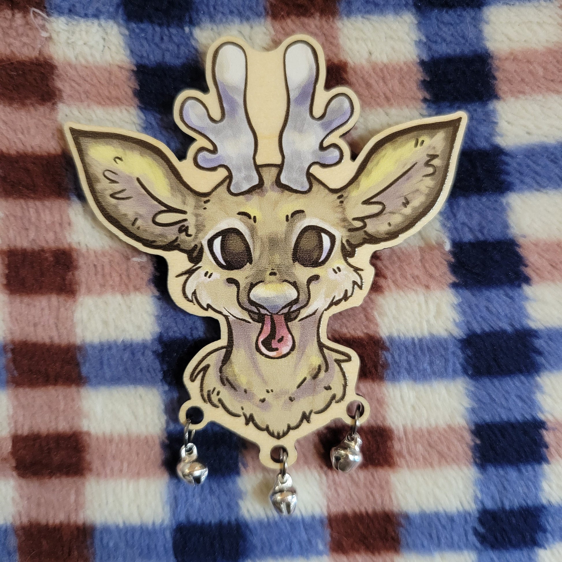 Reindeer Seasonal Wooden Pin with Silver Bells - Pergerine Rabbit!!