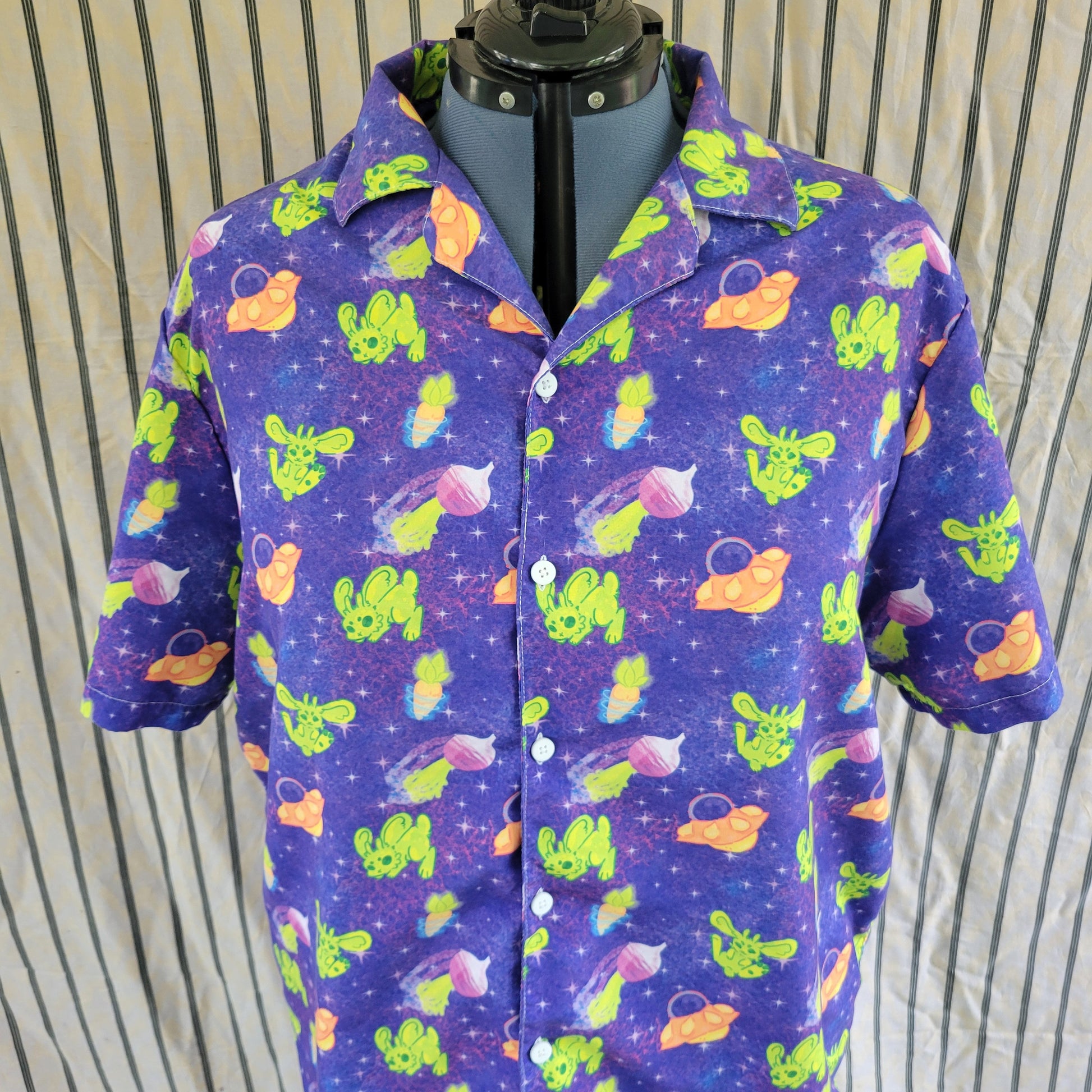 Alien Bunny Button Down Short Sleeve Shirt - Pergerine Rabbit!!