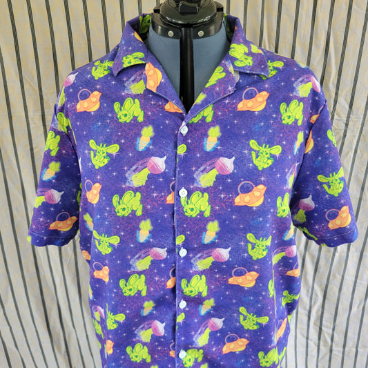 Alien Bunny Button Down Short Sleeve Shirt - Pergerine Rabbit!!