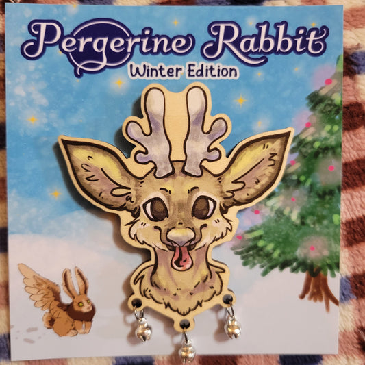 Reindeer Seasonal Wooden Pin with Silver Bells - Pergerine Rabbit!!