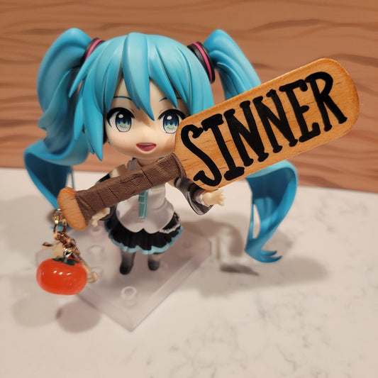 Wooden SINNER paddle Keychain- Sawtowne's "Rotten Girl" Edition - Pergerine Rabbit!!