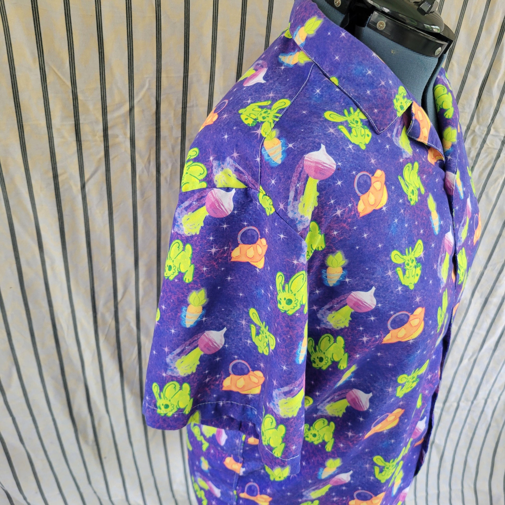 Alien Bunny Button Down Short Sleeve Shirt - Pergerine Rabbit!!