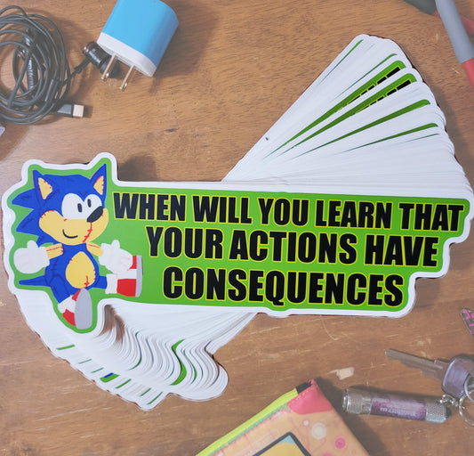 When Will You Learn Your Actions Have Consequences -- BUMPER STICKER - Pergerine Rabbit!!