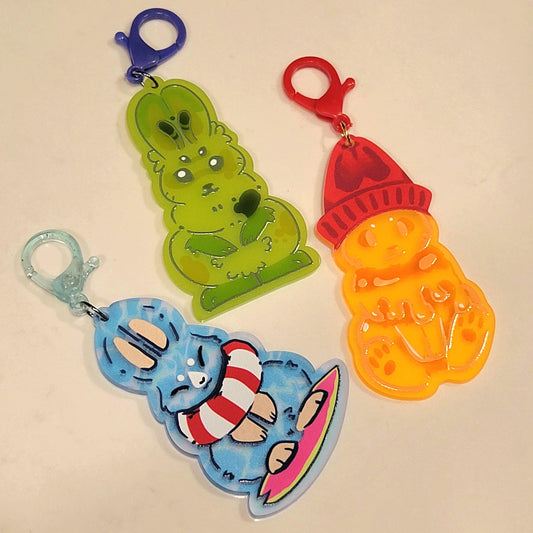 Bunny Art Adopt Keychains / Bag Charms - Transparent Crystal Jelly Appearance - Pergerine Rabbit!!