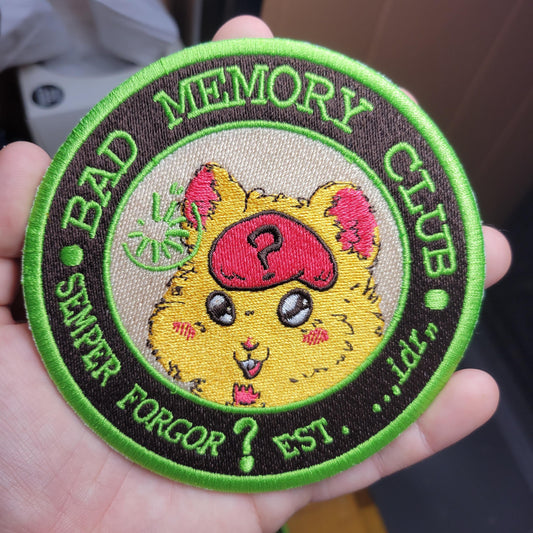 Bad Memory Club- 4.5 Inch Round Iron-On Decorative Patch - Pergerine Rabbit!!